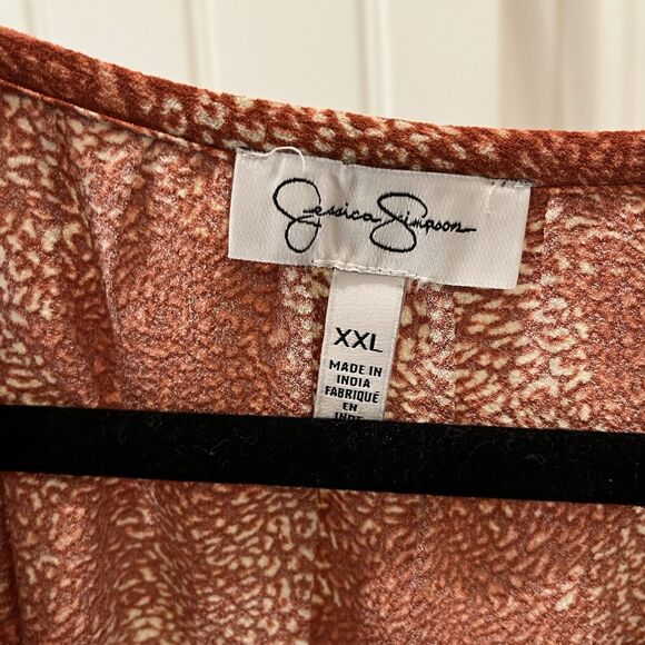 Jessica Simpson Rust Red White Spots Dots Hippie Flowy Boho Long Sleeve Top XXL - Picture 5 of 11